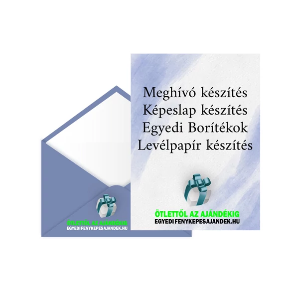 Egyedi meghívó, képeslap, boríték, levélpapír készítés, nyomtatás