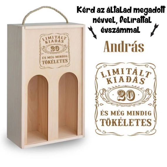 Gravírozott születésnapi bortartó - 20.születésnapra, Limitált kiadás, 4 féle kivitelben