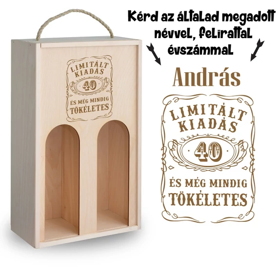 Gravírozott születésnapi bortartó - 40.születésnapra, Limitált kiadás, 4 féle kivitelben
