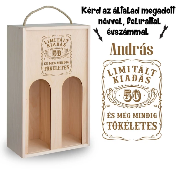 Gravírozott születésnapi bortartó - 50.születésnapra, Limitált kiadás, 4 féle kivitelben