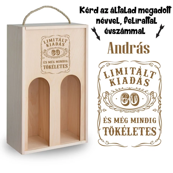 Gravírozott születésnapi bortartó - 60.születésnapra, Limitált kiadás, 4 féle kivitelben