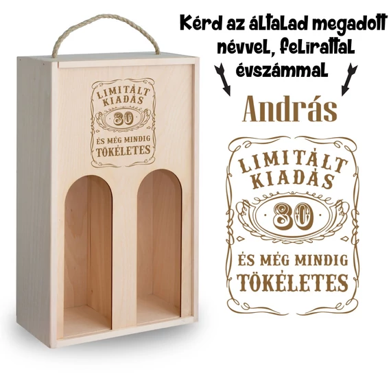 Gravírozott születésnapi bortartó - 80.születésnapra, Limitált kiadás, 4 féle kivitelben