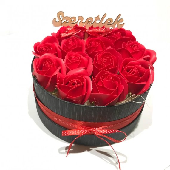 Szappanrózsa box, fekete rózsadoboz - piros - L, Szappanrózsa box, fekete rózsadoboz - piros - L