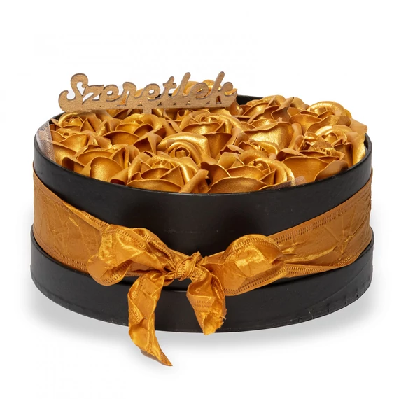 Szappanrózsa box, fekete rózsadoboz - arany- M, Szappanrózsa box, fekete rózsadoboz - arany- M
