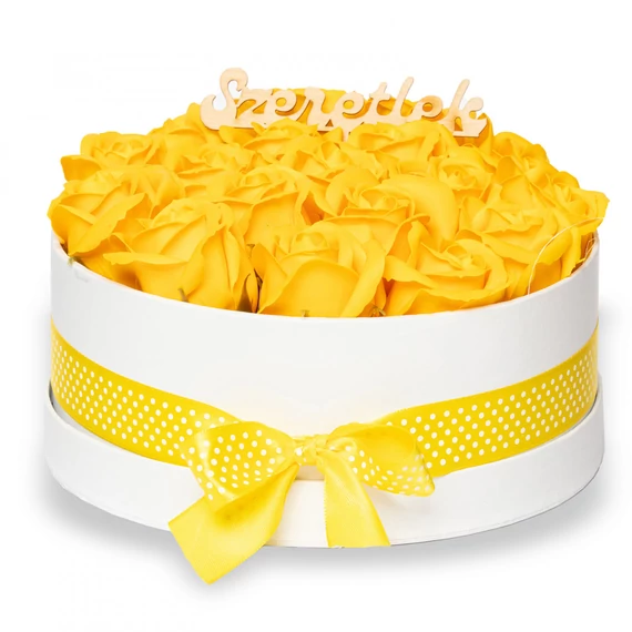 Szappanrózsa box, fehér rózsadoboz - sárga - S, Szappanrózsa box, fehér rózsadoboz - sárga - S