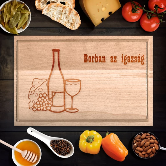 Egyedi vágódeszka borban az igazság - kicsi, Egyedi vágódeszka borban az igazság - kicsi