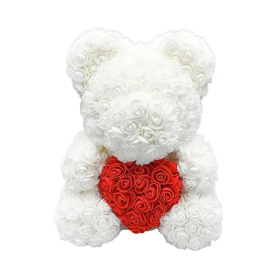 Rózsa maci - Fehér piros szívvel szívvel 40cm, Rózsa maci - Fehér piros szívvel szívvel 40cm