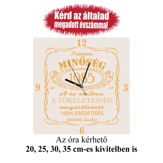 Gravírozott születésnapi falióra, prémium minőség - egyedi évszámmal kérhető