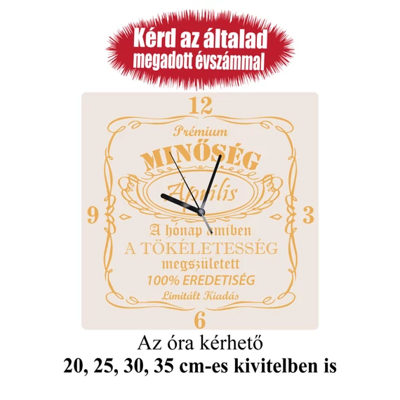 Gravírozott születésnapi falióra, prémium minőség - egyedi hónap névvel kérhető