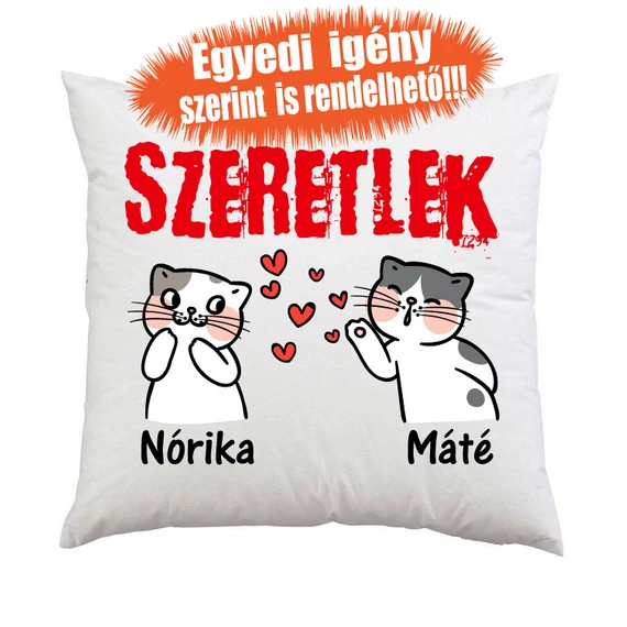 Valentin Napi Ajándék - Évfordulós Ajándék - Szerelmes ajándék - Szeretlek - Cicás díszpárna