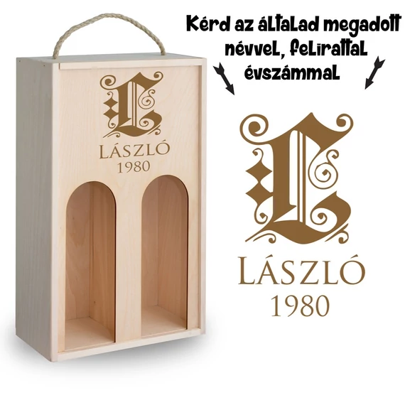 Gravírozott születésnapi bortartó - keresztnévvel és kedőbetűvel, 4 féle kivitelben