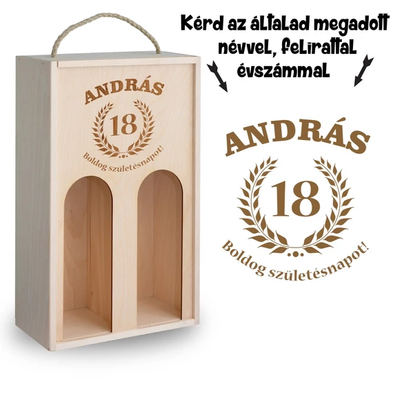 Gravírozott születésnapi bortartó - Győzelmi koszorúval, 4 féle kivitelben