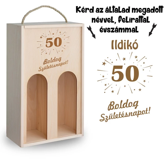 Gravírozott születésnapi bortartó - Tüzijáték, 4 féle kivitelben