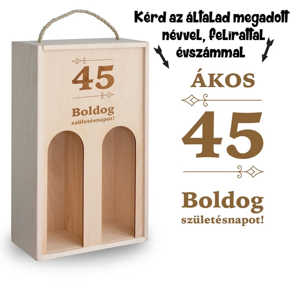 Gravírozott születésnapi bortartó - dekor, 4 féle kivitelben