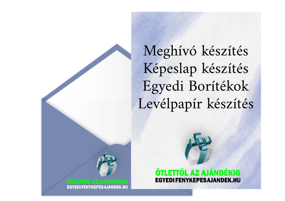 Egyedi meghívó, képeslap, boríték, levélpapír készítés, nyomtatás