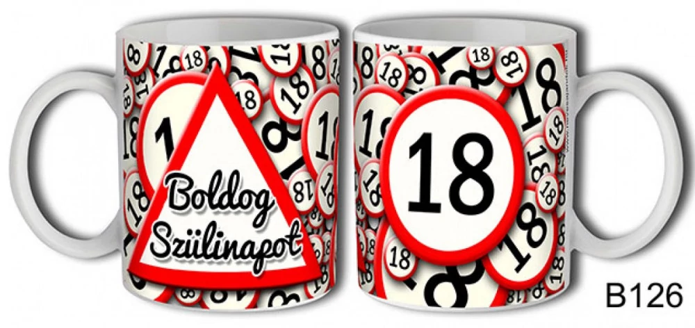Születésnapi bögre, 18-as sebességkorlátozó születésnapi bögre, születésnapi ajándék