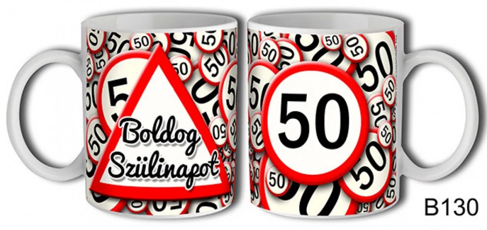 Születésnapi bögre, 50-es sebességkorlátozó születésnapi bögre, születésnapi ajándék