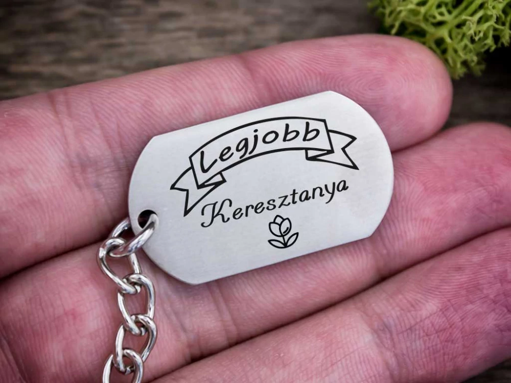 Legjobb Keresztanya acél szögletes medálos kulcstartó