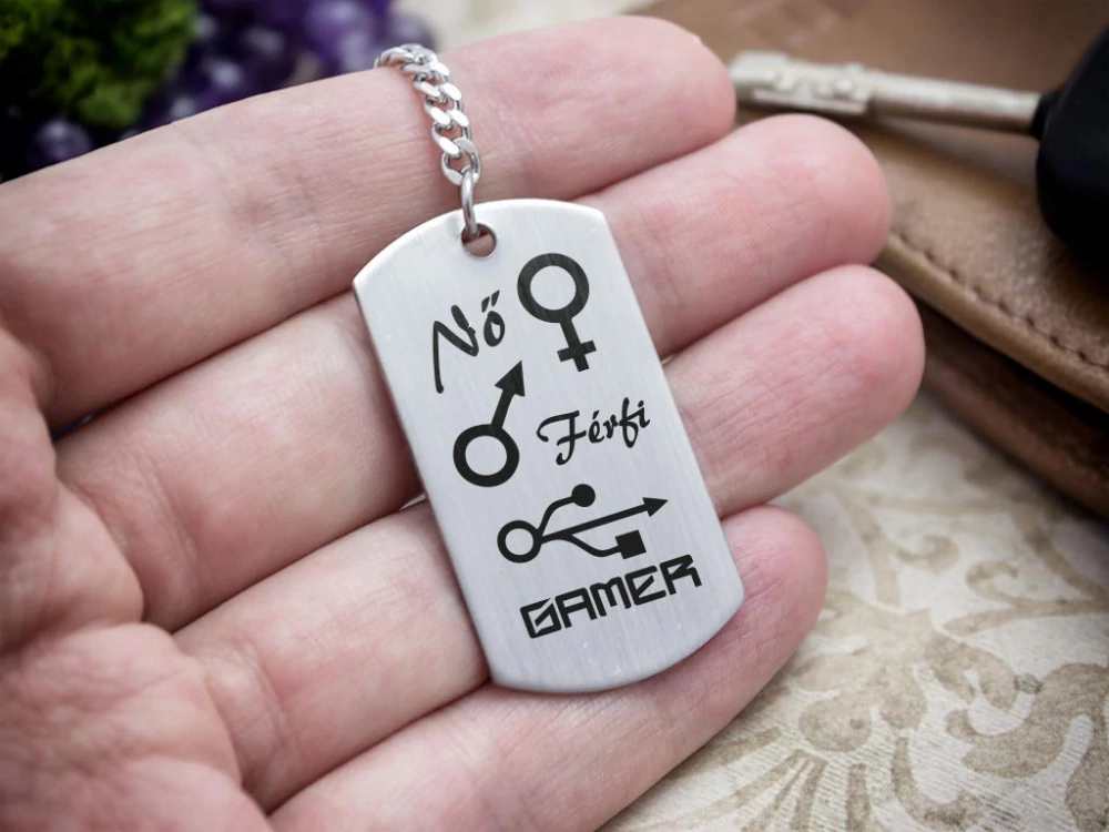 Nő Férfi Gamer acél medálos kulcstartó