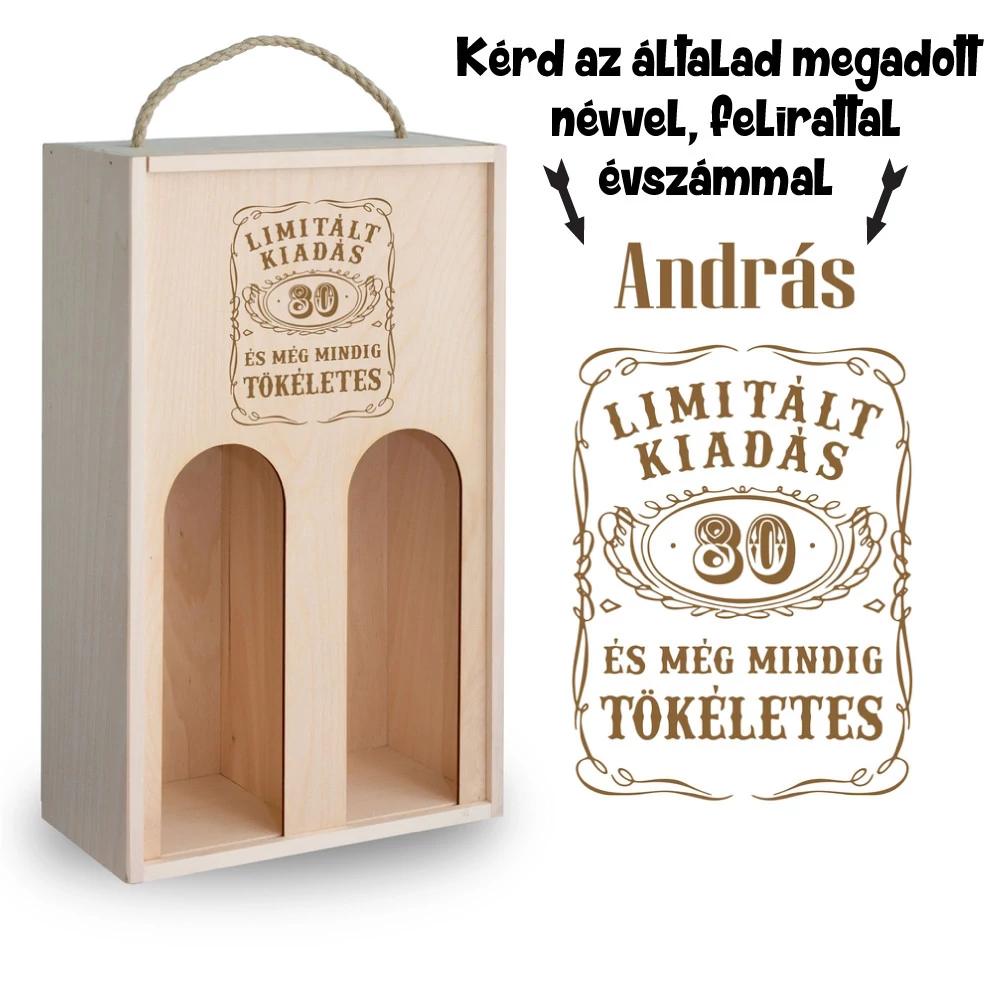 Gravírozott születésnapi bortartó - 80.születésnapra, Limitált kiadás, 4 féle kivitelben