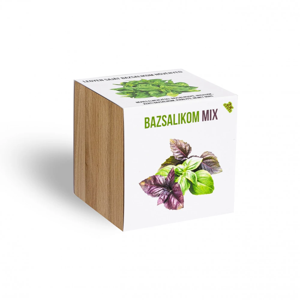 Bazsalikom mix növényem fa kockában, Bazsalikom mix növényem fa kockában
