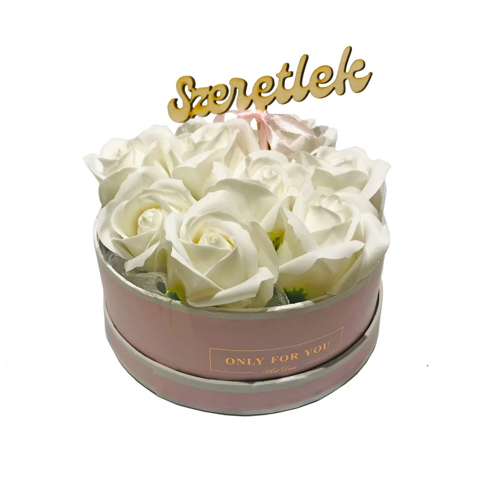Szappanrózsa box, rózsaszín rózsadoboz - fehér - M, Szappanrózsa box, rózsaszín rózsadoboz - fehér - M