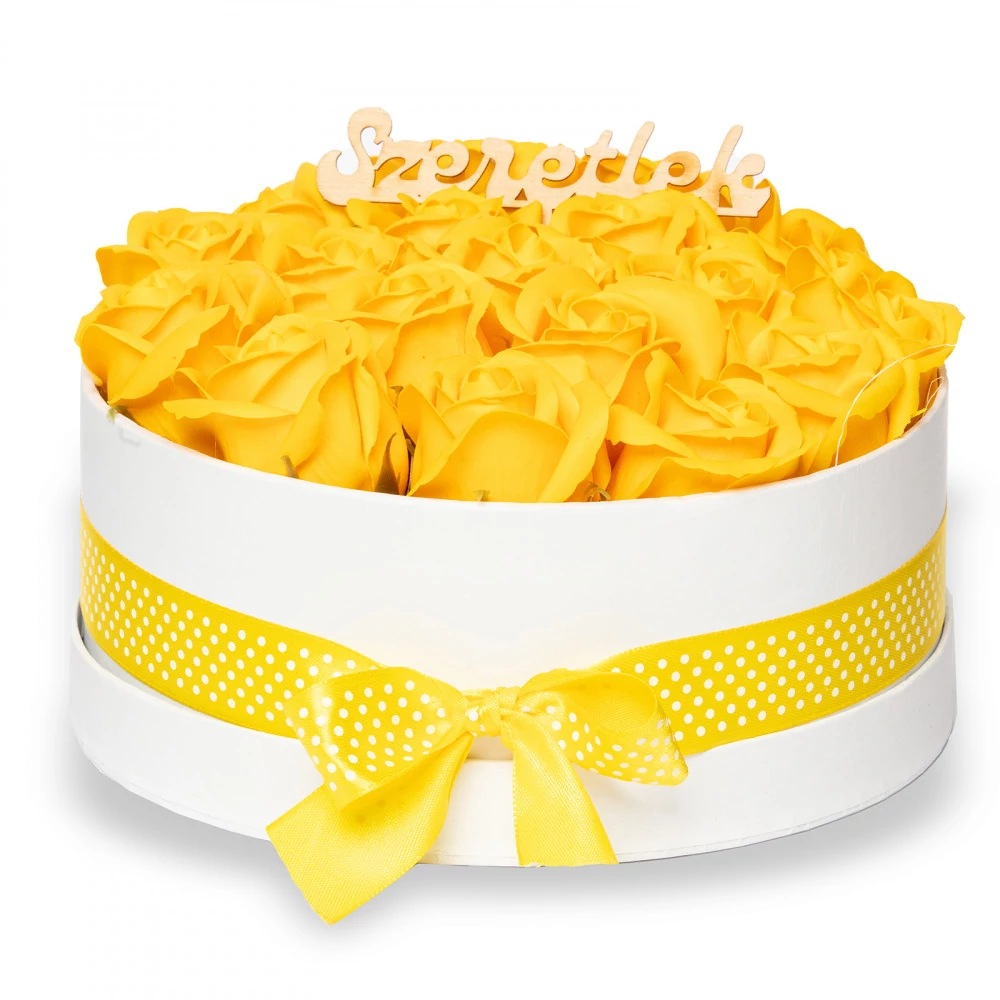 Szappanrózsa box, fehér rózsadoboz - sárga - S, Szappanrózsa box, fehér rózsadoboz - sárga - S