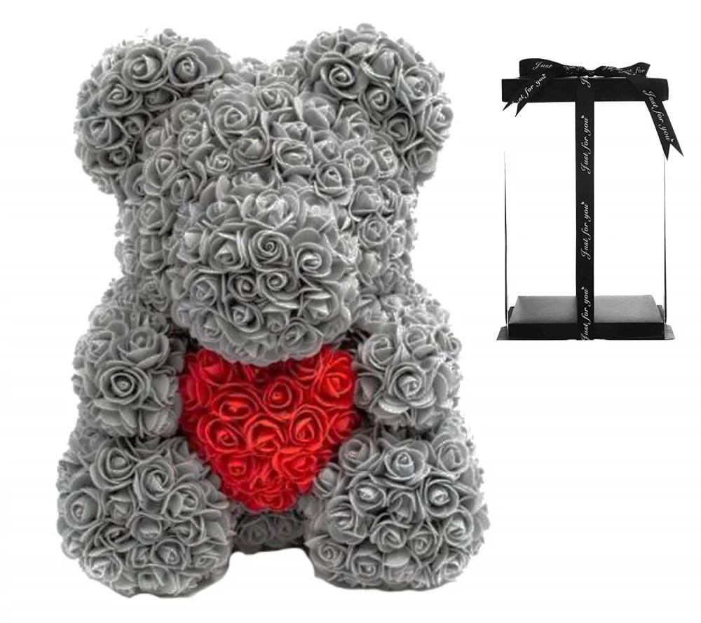Rózsa maci - szürke - 40 cm, Rózsa maci - szürke - 40 cm