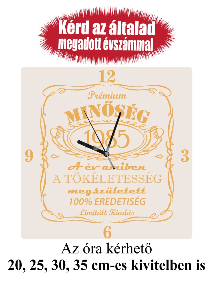 Gravírozott születésnapi falióra, prémium minőség - egyedi évszámmal kérhető
