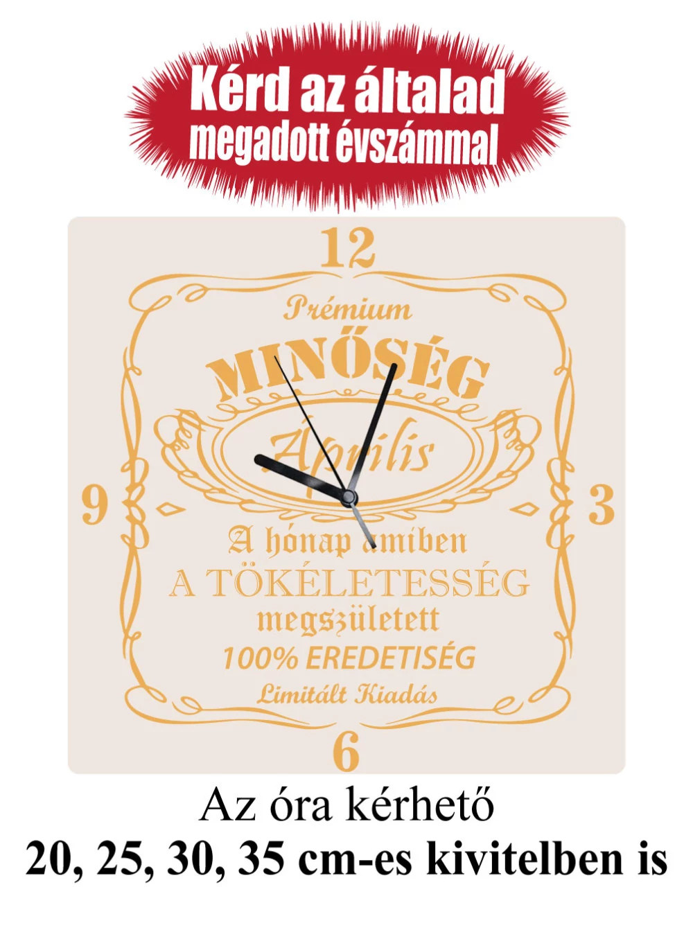 Gravírozott születésnapi falióra, prémium minőség - egyedi hónap névvel kérhető