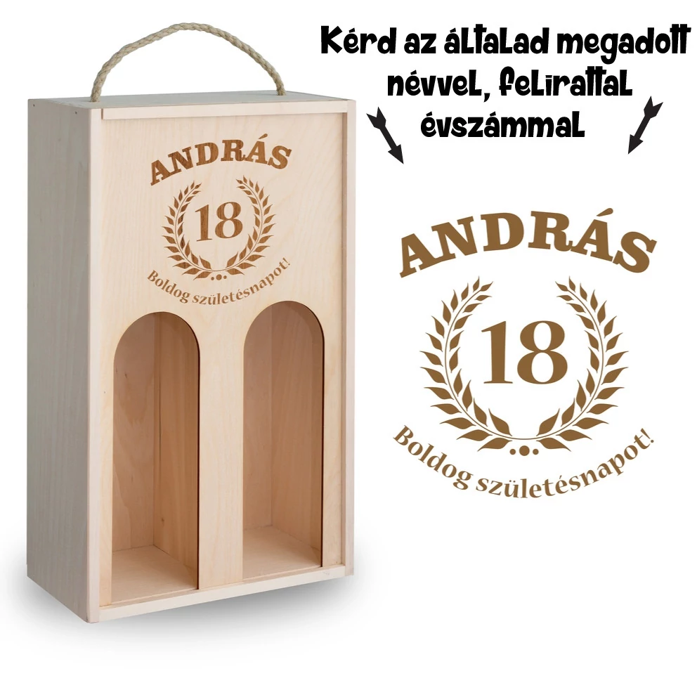 Gravírozott születésnapi bortartó - Győzelmi koszorúval, 4 féle kivitelben